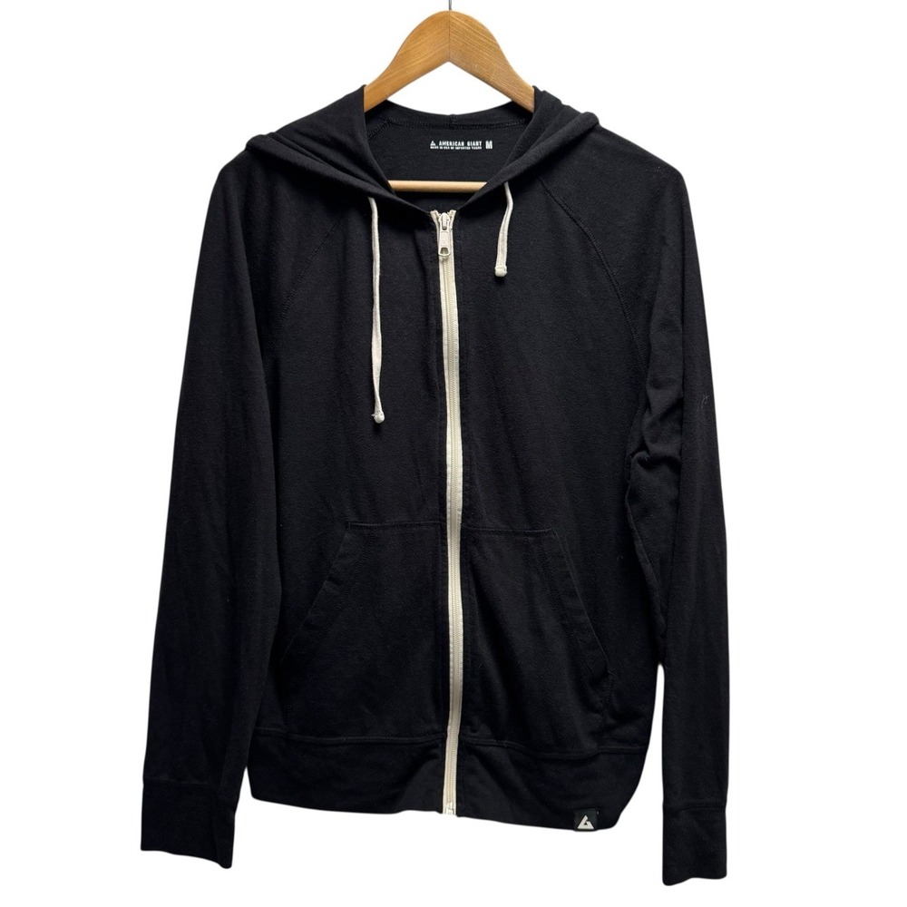 American Giant Women's Sz Medium Black Full Zip Hoodie Sweatshirt Jacket USA guc